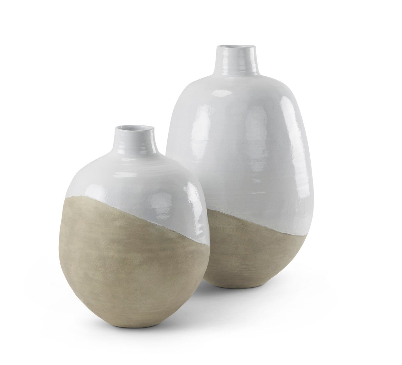 Amos 18.5L x 18.5W x 24.4H White and Dark Beige Color Blocked Ceramic Floor Vase