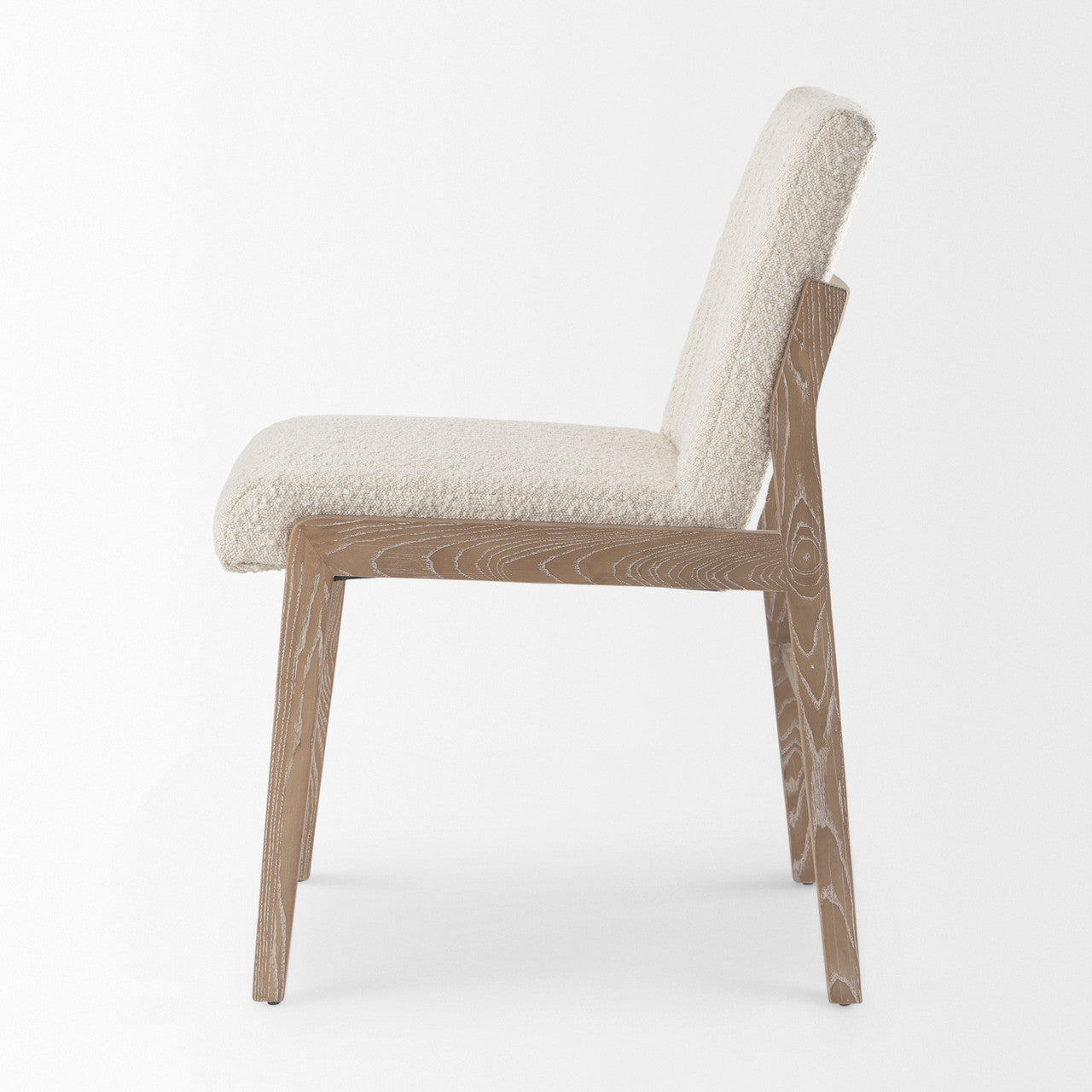 Tahoe Cream Boucle Upholstered and Light Brown Wood Armless Dining Chair
