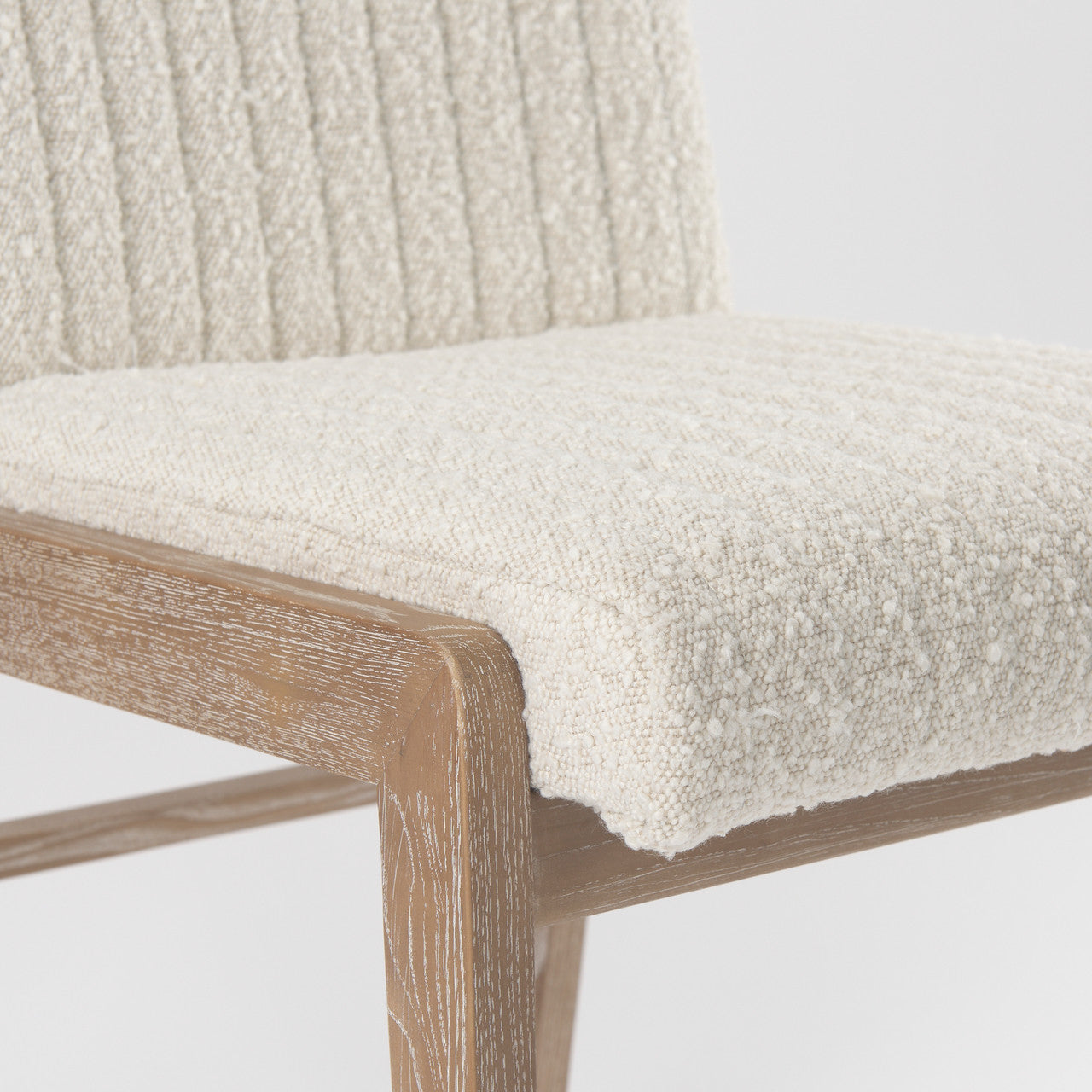 Tahoe Cream Boucle Upholstered and Light Brown Wood Armless Dining Chair