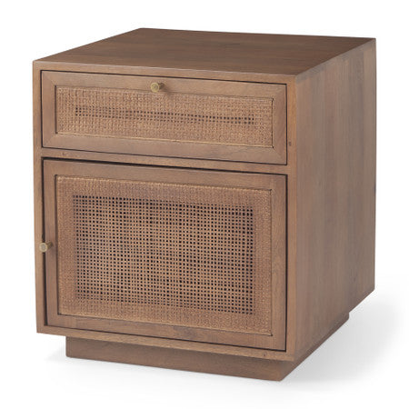 Grier Medium Brown Wood w/ Cane Accent Table