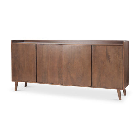 Lillie Medium Brown Wood 4 Door Tray Top Sideboard