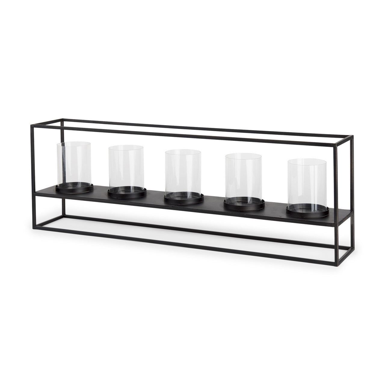 Cindy 5 Candle Matte Black Metal Hurricane Glass Tabletop Candle Holder