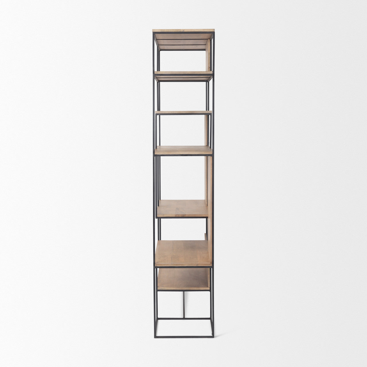 Morris 47.0L x 15.0W x 75.0H Light Brown Wood w/ Black Metal Frame 6-Tier Shelving Unit