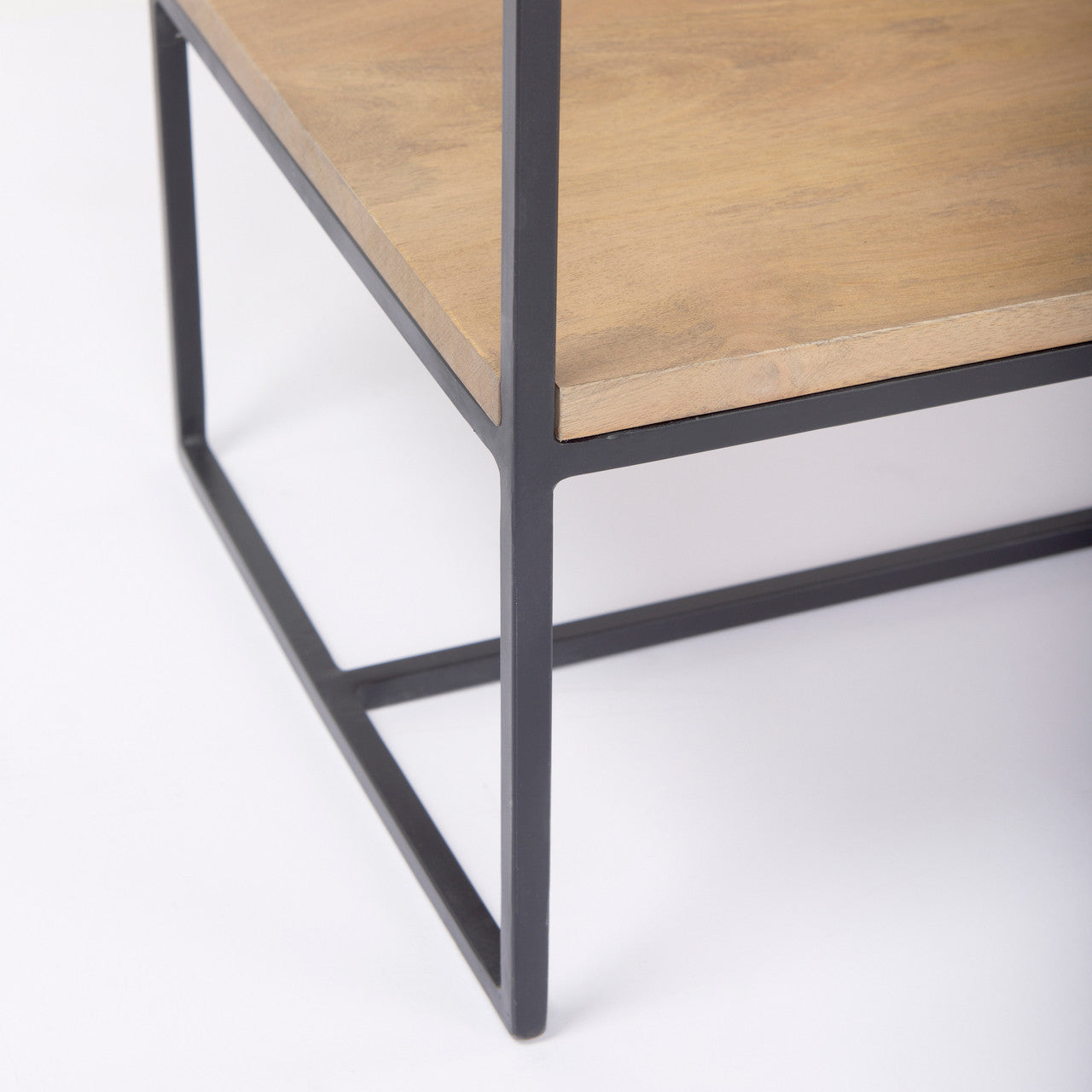 Morris 47.0L x 15.0W x 75.0H Light Brown Wood w/ Black Metal Frame 6-Tier Shelving Unit