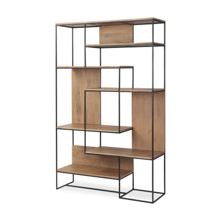 Morris Light Brown Wood w/ Black Metal Frame 6-Tier Shelving Unit