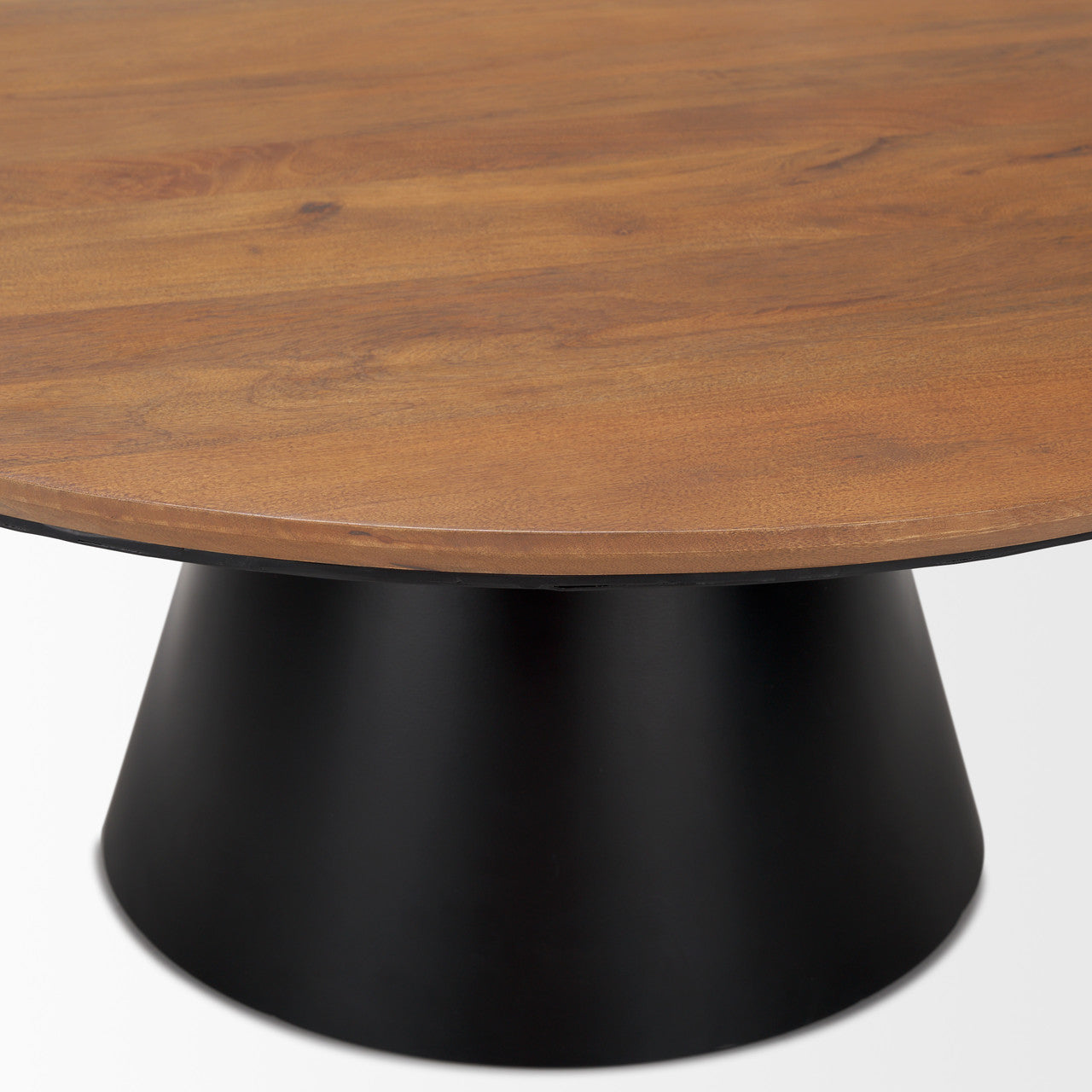 Mitchell 40.0L x 40.0W x 16.0H Black Metal Pedestal Base with Brown Wood Top Coffee Table