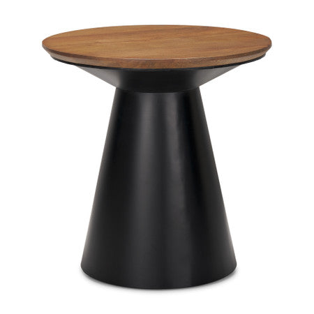 Mitchell Black Metal Pedetal Base with Brown Wood Top Side Table