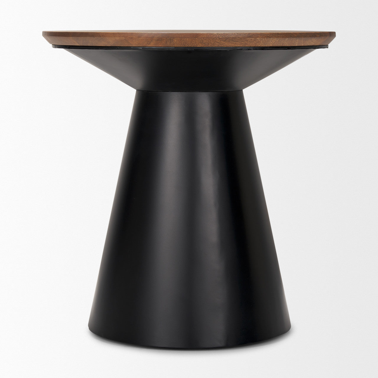 Mitchell 22.0L x 22.0W x 23.0H Black Metal Pedetal Base with Brown Wood Top Side Table