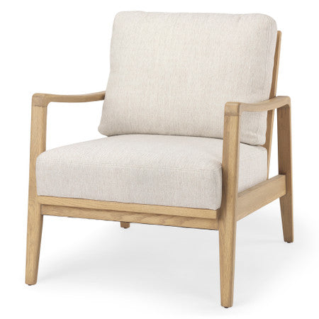 Raeleigh Cream Fabric W/Light Brown Wood Accent Chair