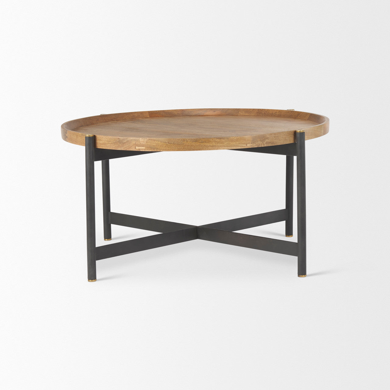 Marquisa 34.25L x 34.25W x 16.5H Small Brown Wood w/ Black Metal Coffee Table