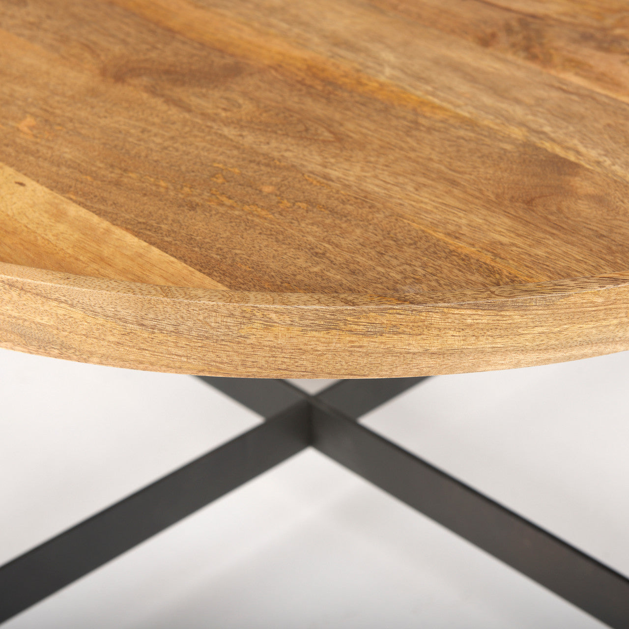 Marquisa 34.25L x 34.25W x 16.5H Small Brown Wood w/ Black Metal Coffee Table