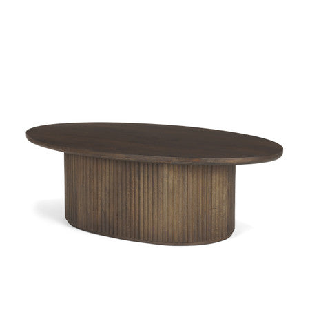 Terra Dark Brown Wood Oval Fluted Coffee Table