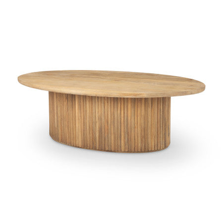Terra Light Brown Wood Oval Fluted Coffee Table