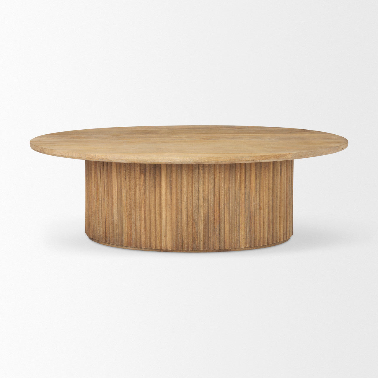 Terra 48L x 28W x 15H Light Brown Wood Oval Fluted Coffee Table