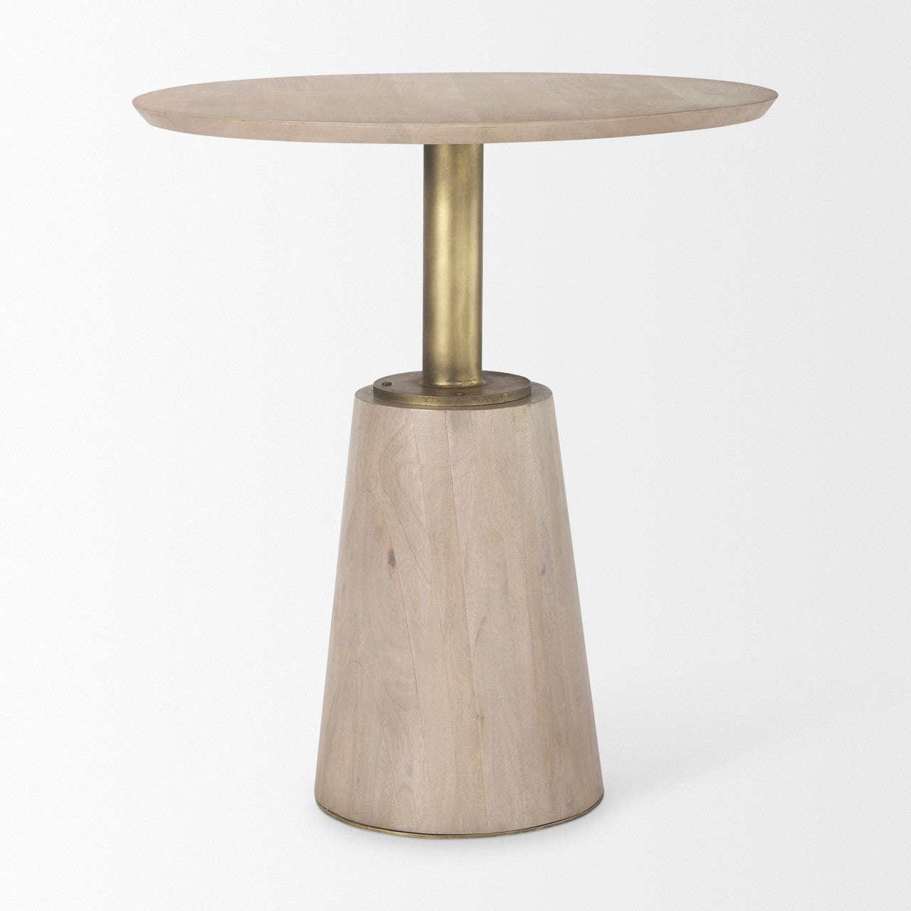 Maxwell 32" Round Light Wood Tabletop & Base w/ Gold Metal Accent Pedestal Bistro Table