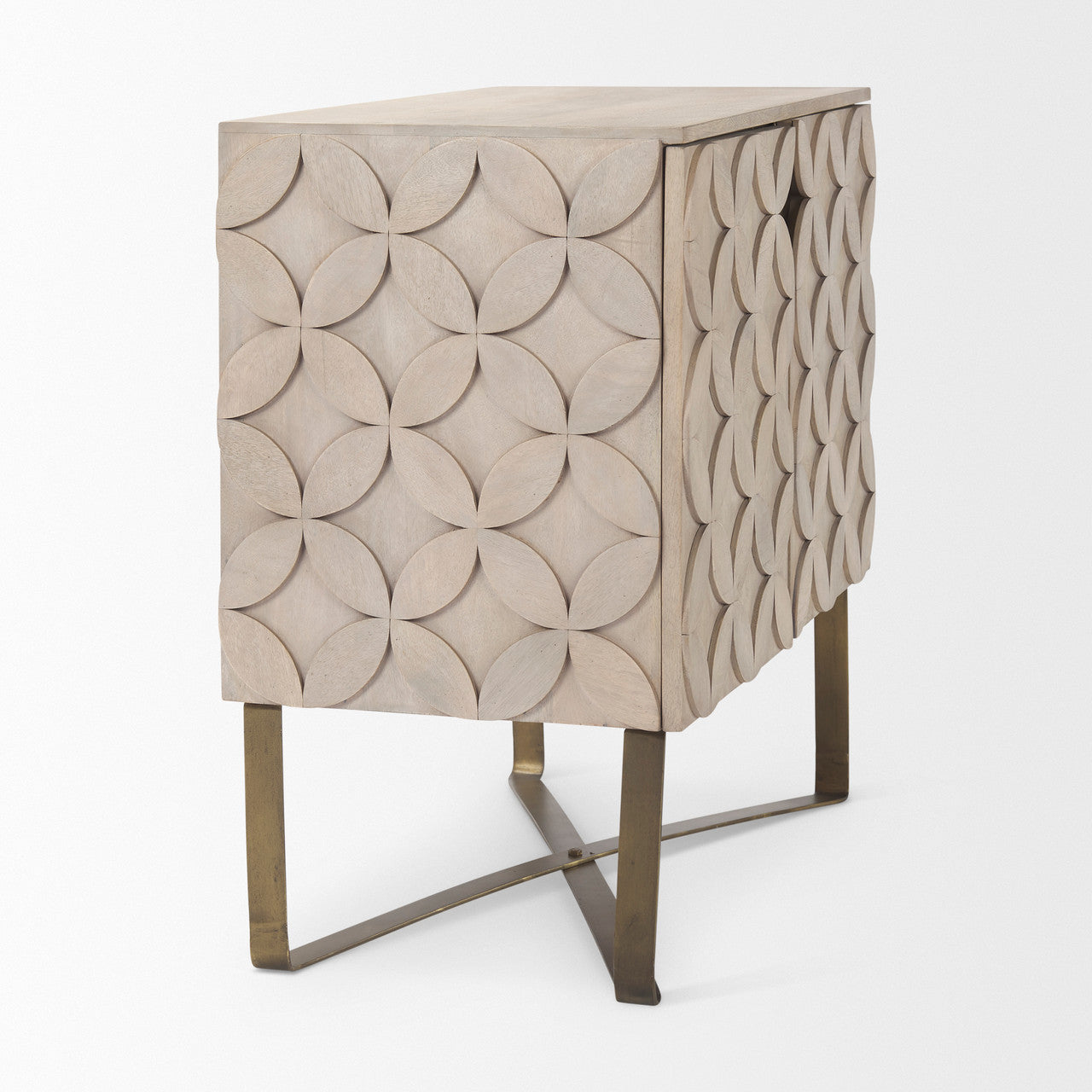 Excelsior 36.0L x 18.0W x 32.5H Light Brown Wood Gold Iron Base Accent Cabinet