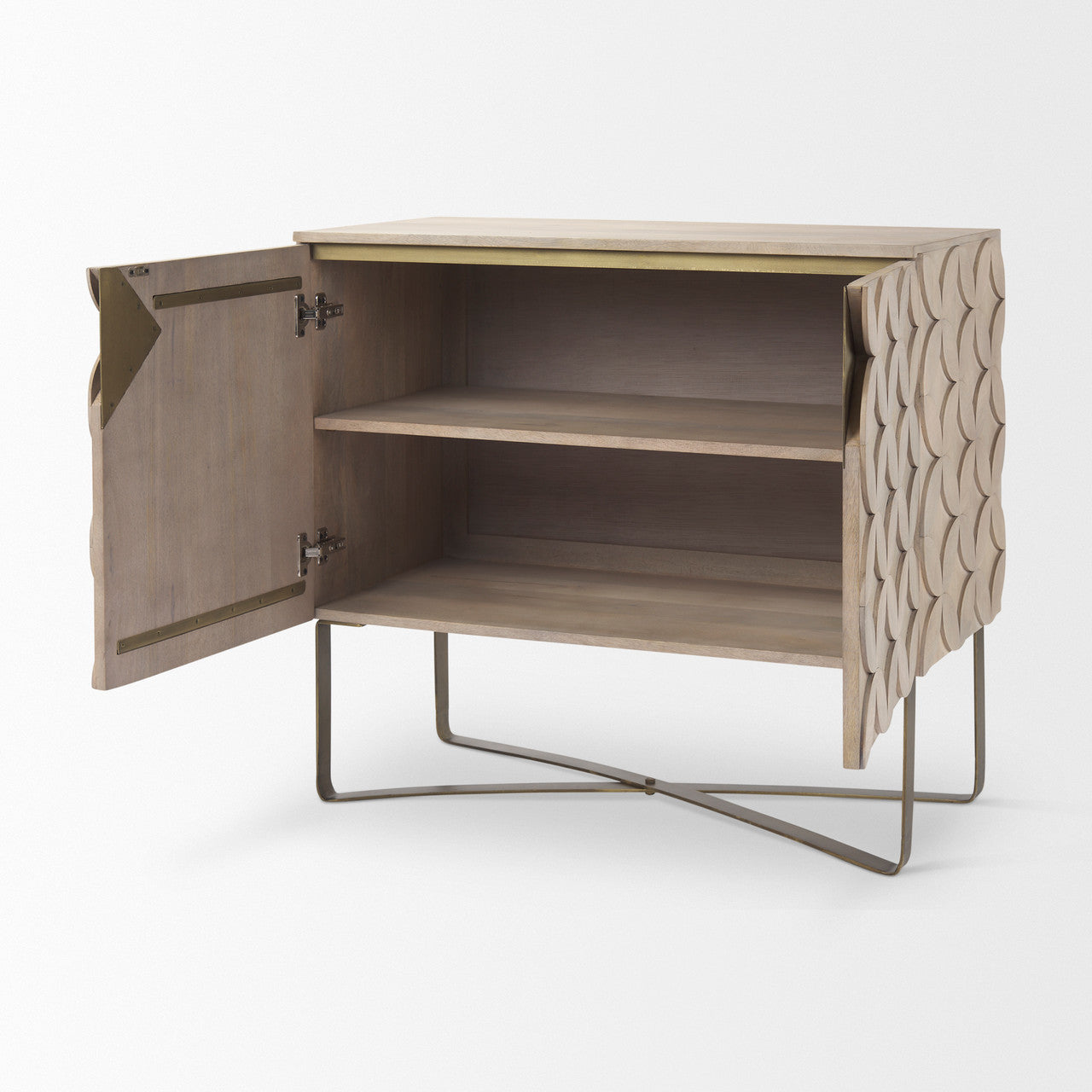 Excelsior 36.0L x 18.0W x 32.5H Light Brown Wood Gold Iron Base Accent Cabinet