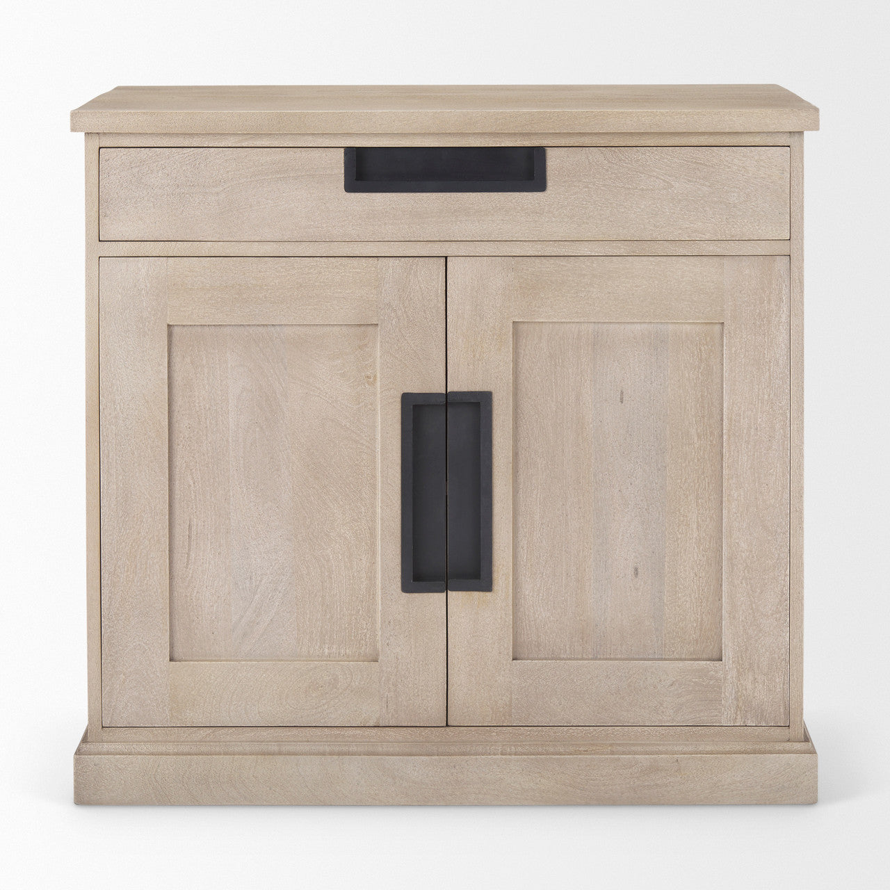 Braxton  33.5L x 18.5W x 31.5H Beige Wood W/Black Accents 2 Door Accent Cabinet