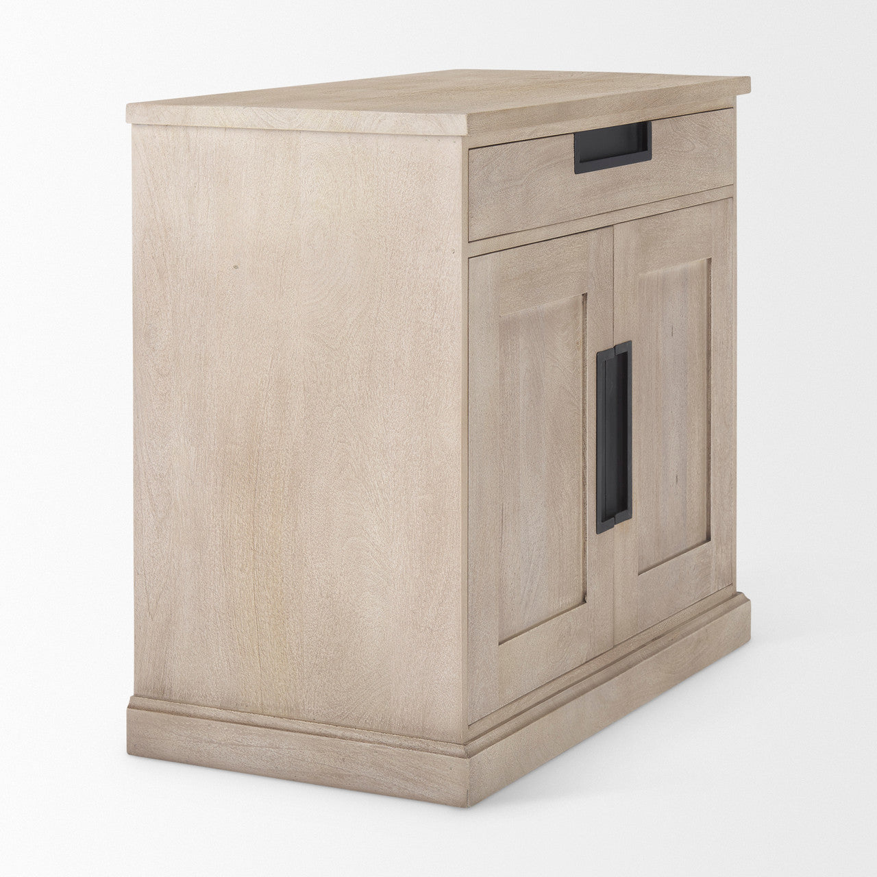 Braxton  33.5L x 18.5W x 31.5H Beige Wood W/Black Accents 2 Door Accent Cabinet