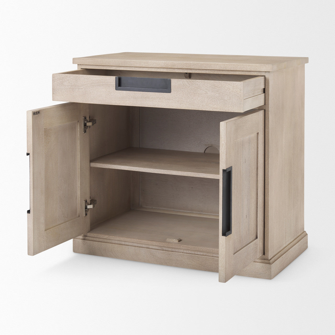 Braxton  33.5L x 18.5W x 31.5H Beige Wood W/Black Accents 2 Door Accent Cabinet