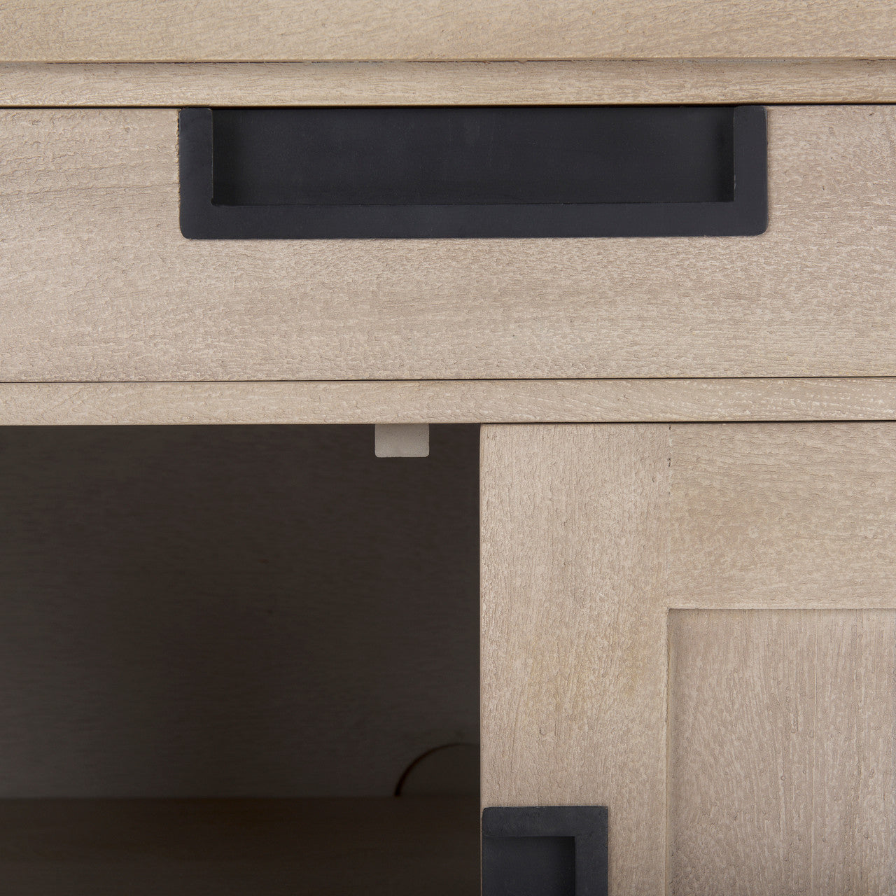 Braxton  33.5L x 18.5W x 31.5H Beige Wood W/Black Accents 2 Door Accent Cabinet