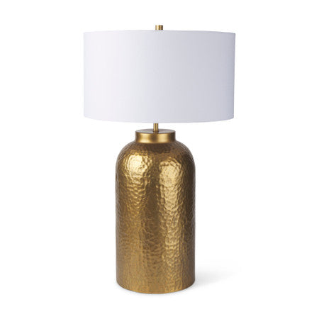 Leo Gold Hammered W/White Fabric Shade Table Lamp