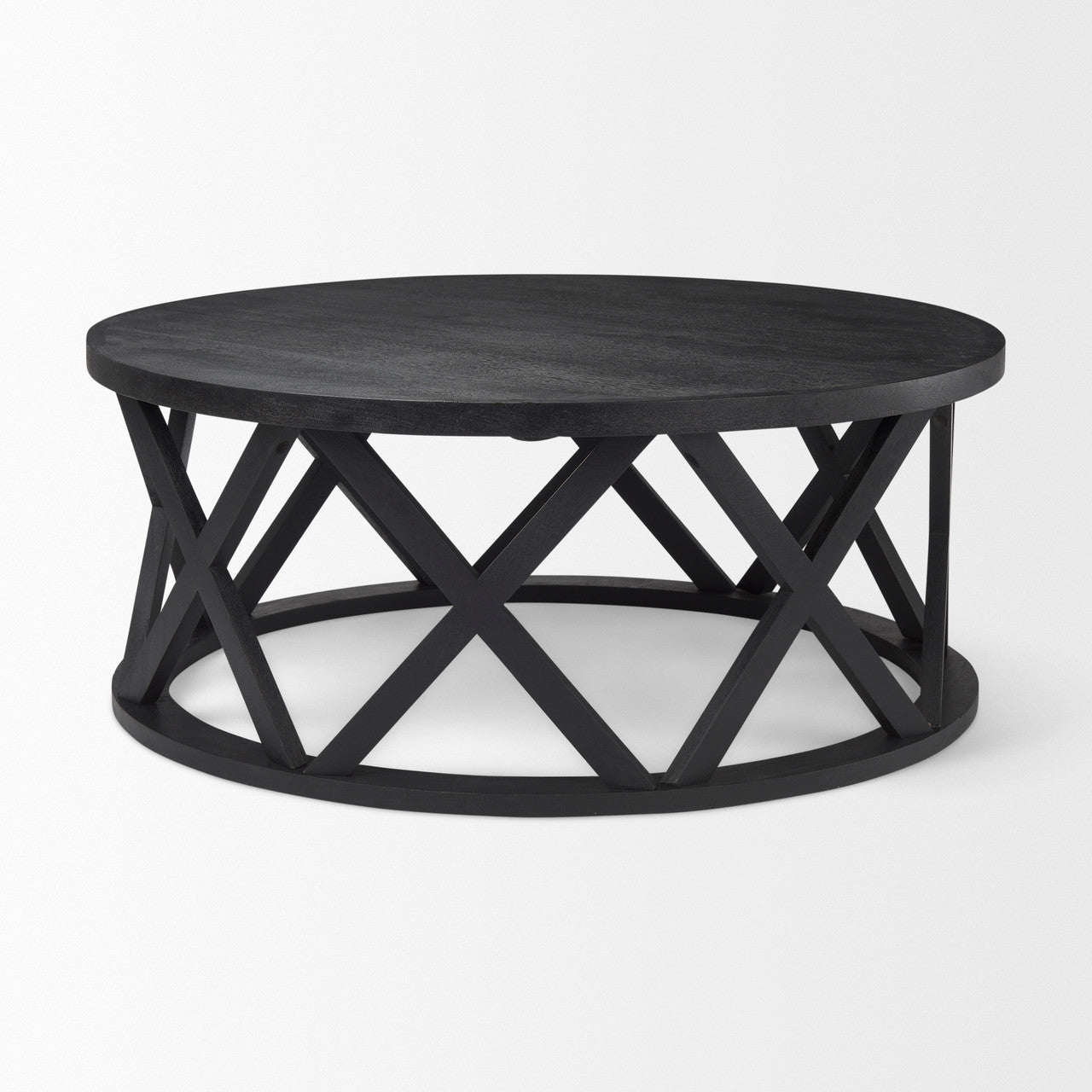 Forsey  28.0L x 45.3W x 18.0H Black Solid Wood Round Coffee Table