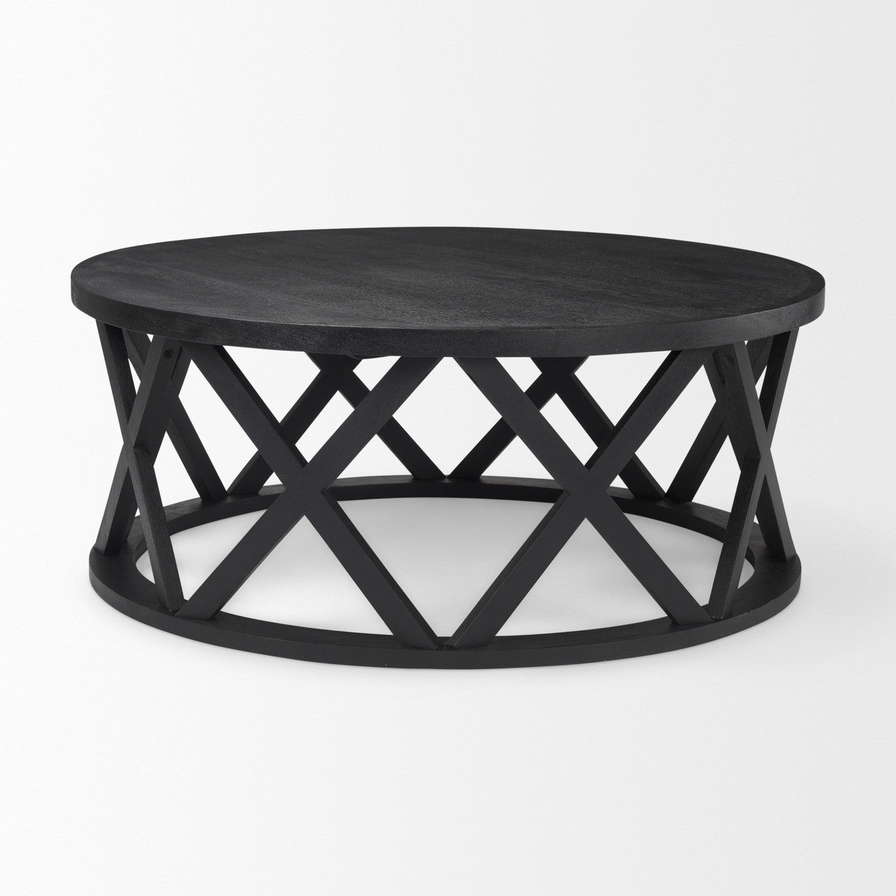 Forsey  28.0L x 45.3W x 18.0H Black Solid Wood Round Coffee Table