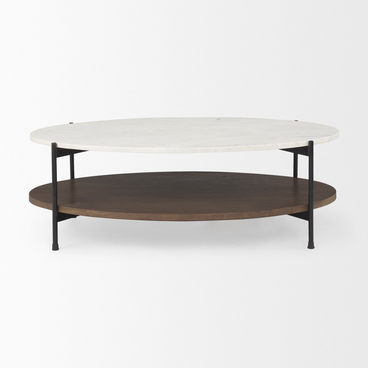 Larkin White Marble Top w/ Dark Brown Wood Shelf Oval Coffee Table