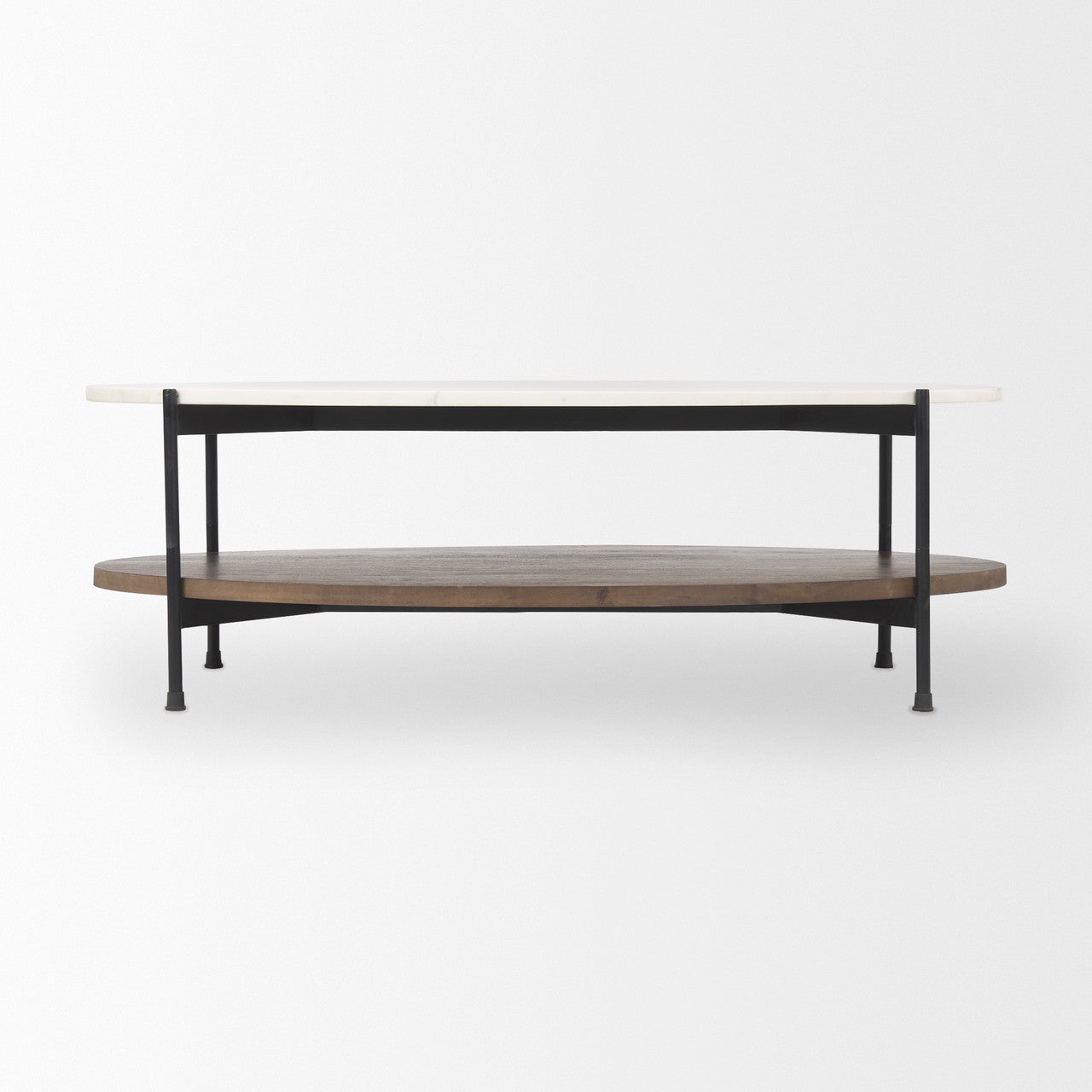 Larkin White Marble Top w/ Dark Brown Wood Shelf Oval Coffee Table