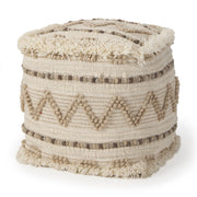 Caela Beige/Brown Wool, Cotton and Felt Popcorn Stitch Square Pouf