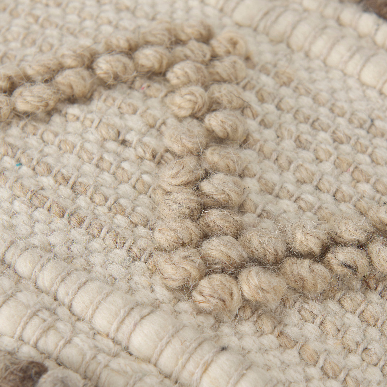 Caela Beige/Brown Wool, Cotton and Felt Popcorn Stitch Square Pouf