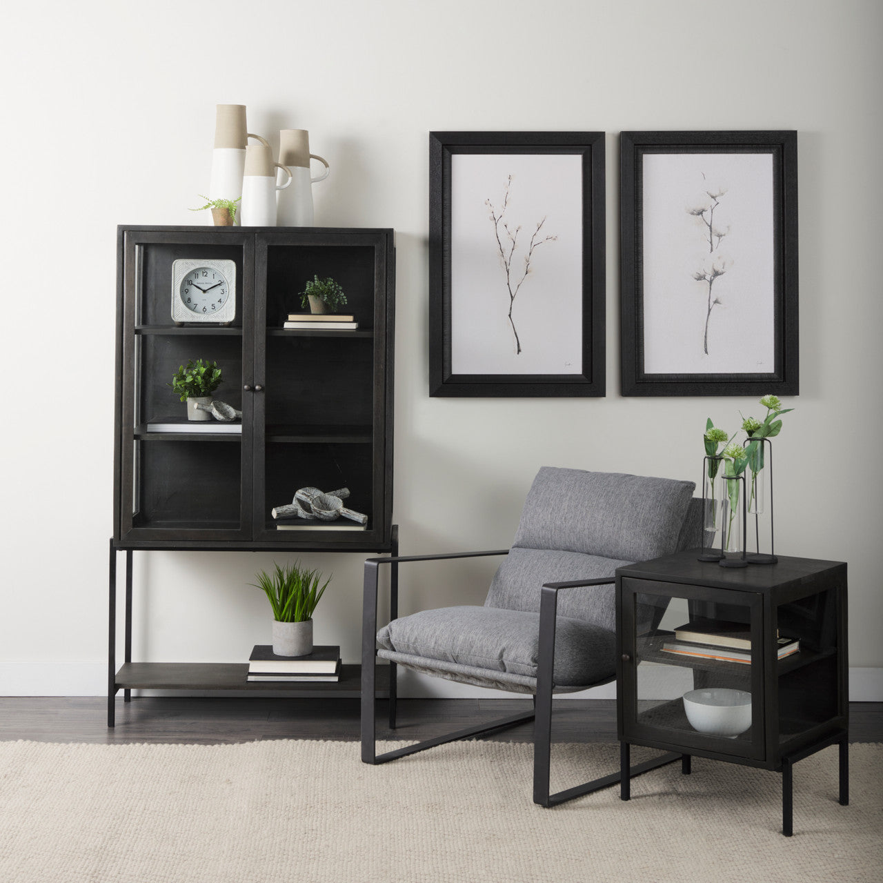 Arelius 20L x 18W x 26H Black-Brown Wood W/ Black Metal Frame End/Side Table