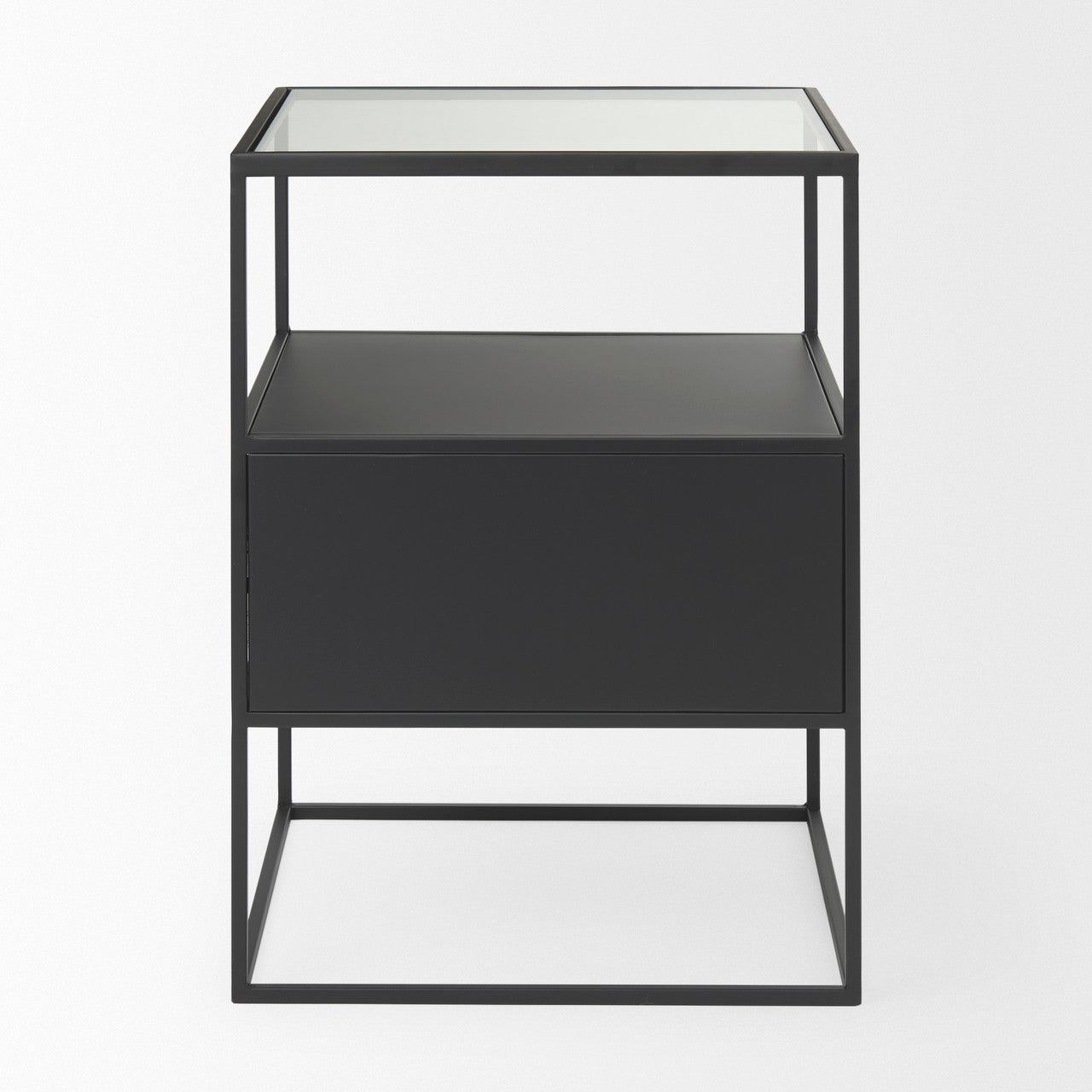 Samson 15.7L x 15.7W x 21.3H Side Table Matte Black Metal and Glass