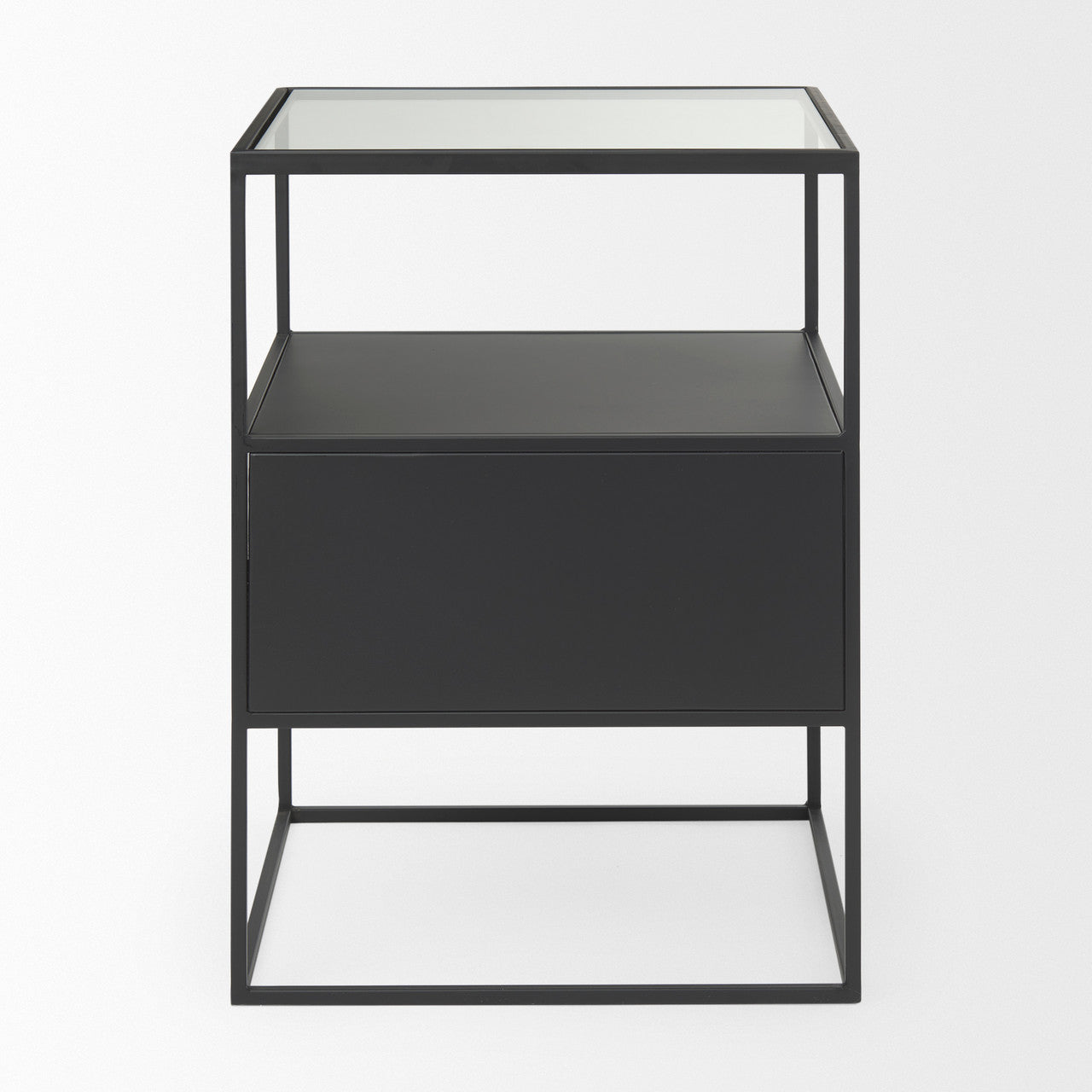 Samson 15.7L x 15.7W x 21.3H Side Table Matte Black Metal and Glass