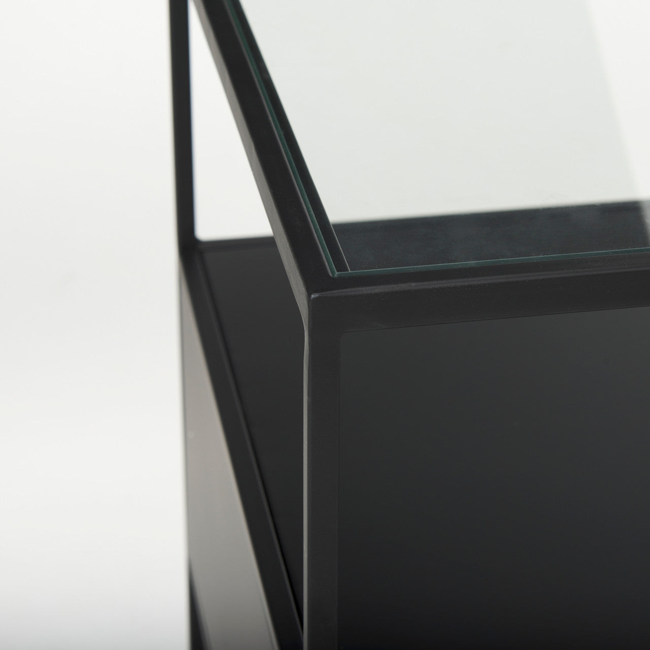 Samson 15.7L x 15.7W x 21.3H Side Table Matte Black Metal and Glass