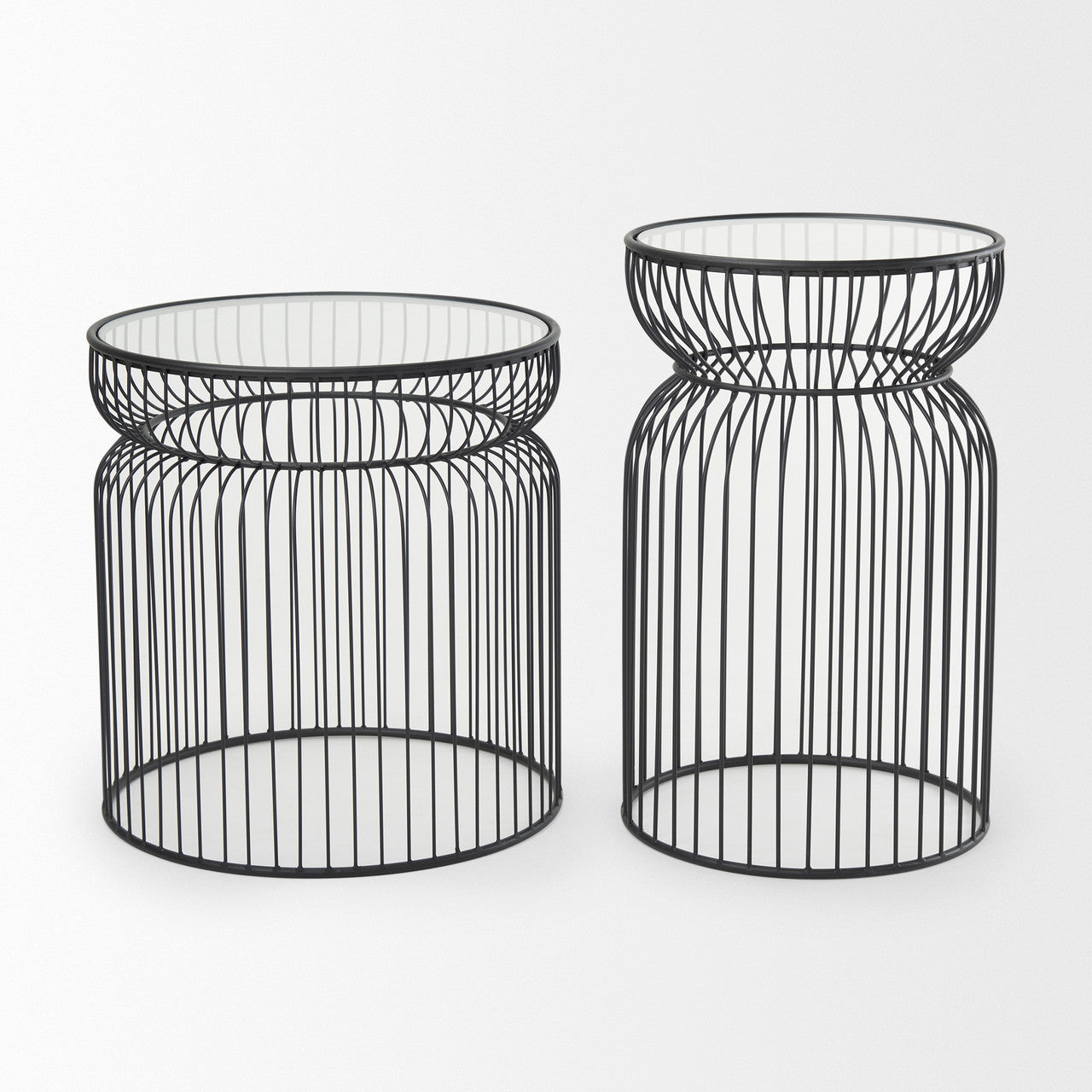 Shani Set of 2 Round, Black Metal w/ Glass, Accent Tables