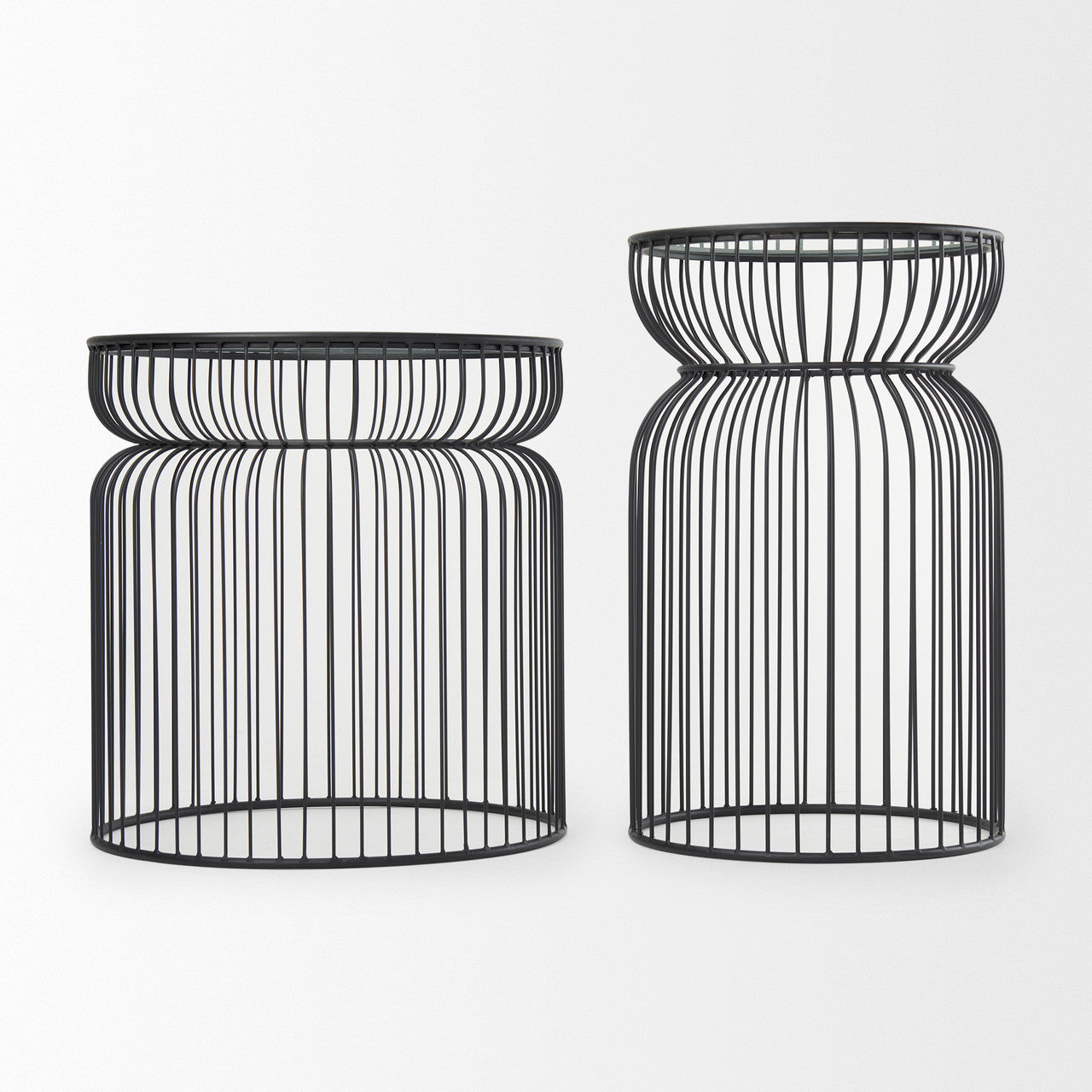 Shani Set of 2 Round, Black Metal w/ Glass, Accent Tables
