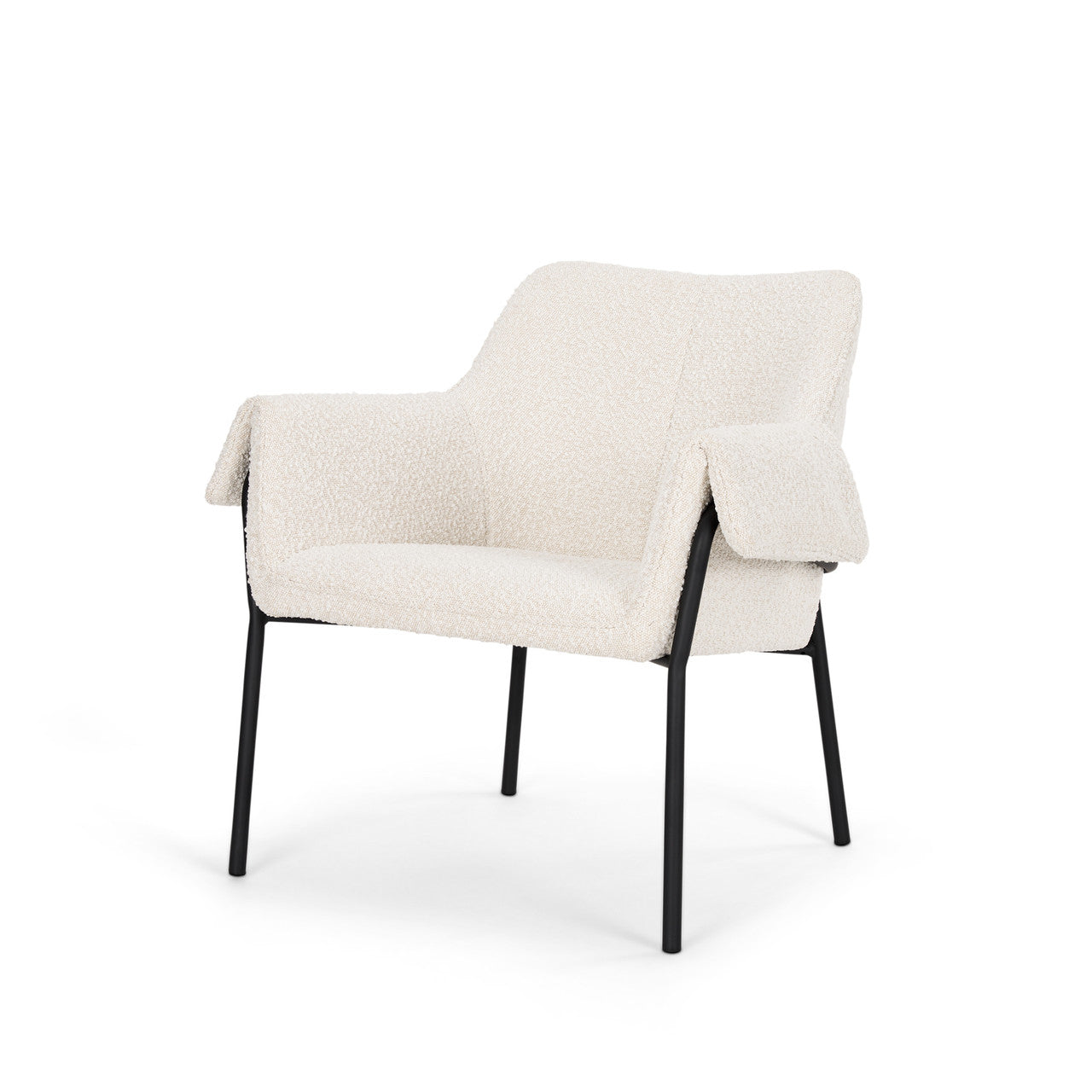 Brently Accent Chair w/ Cream Boucle Fabric & Matte Black Metal Legs
