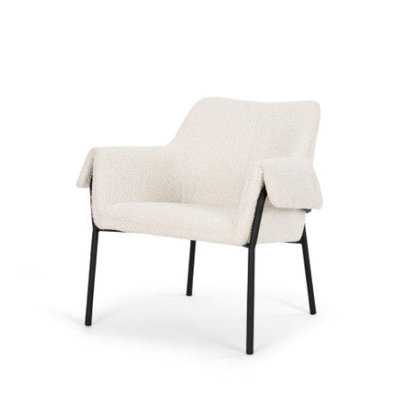 Brently Accent Chair w/ Cream Boucle Fabric & Matte Black Metal Legs