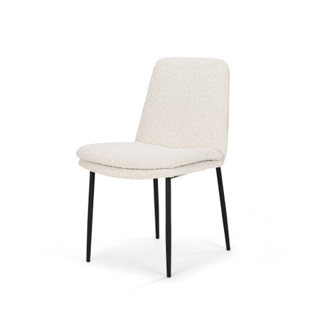 Eve Dining Chair w/ Cream Boucle Fabric & Matte Black Metal