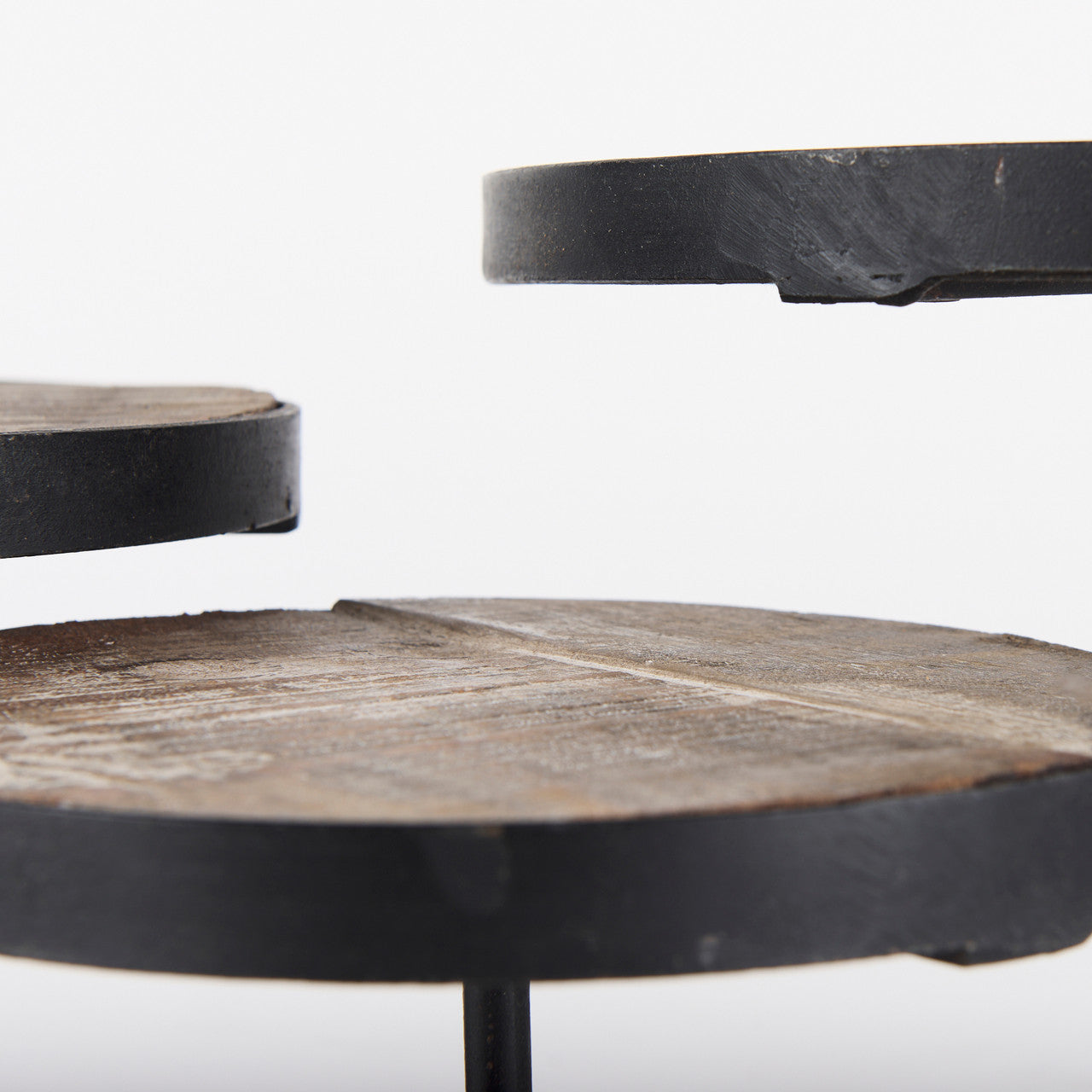 Lorenz (Set of 3) Light Brown Wood W/ Black Metal Base Round Decorative Display Stands