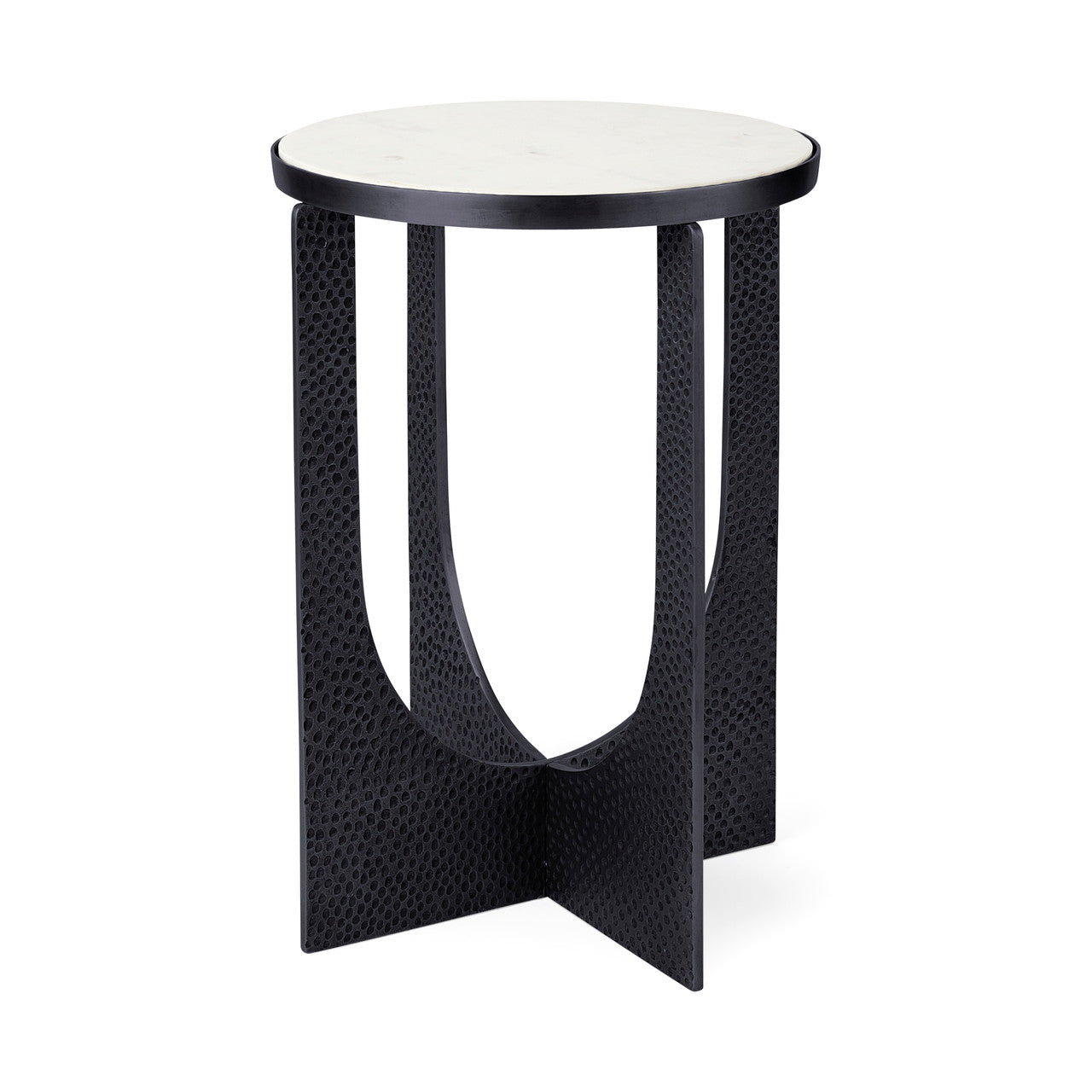 Preston 23"H White Marble Top w/ Matte Black Metal Accent Table