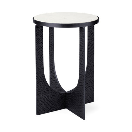 Preston 23"H White Marble Top w/ Matte Black Metal Accent Table