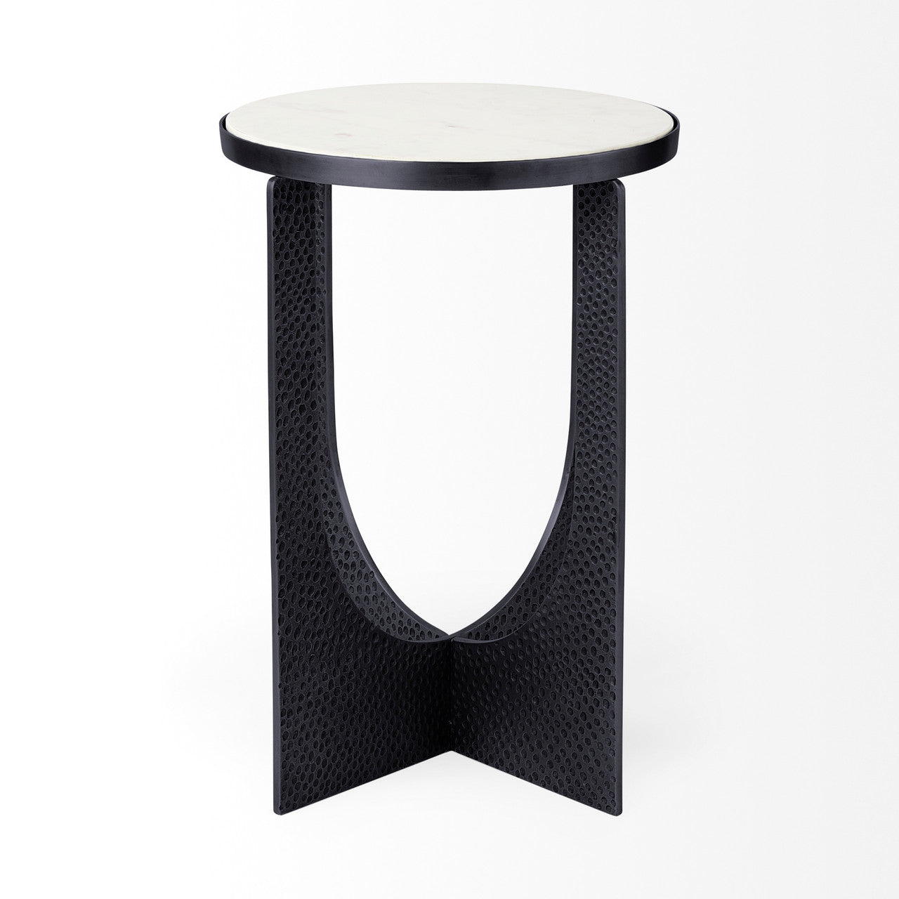 Preston 23"H White Marble Top w/ Matte Black Metal Accent Table