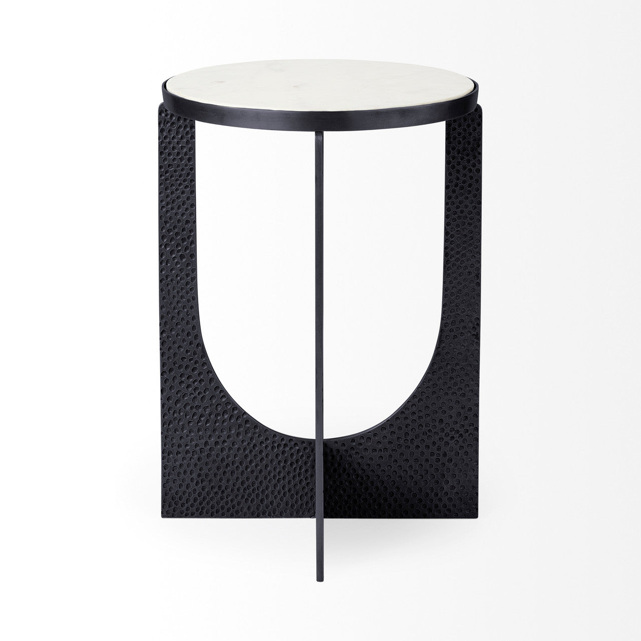 Preston 23"H White Marble Top w/ Matte Black Metal Accent Table
