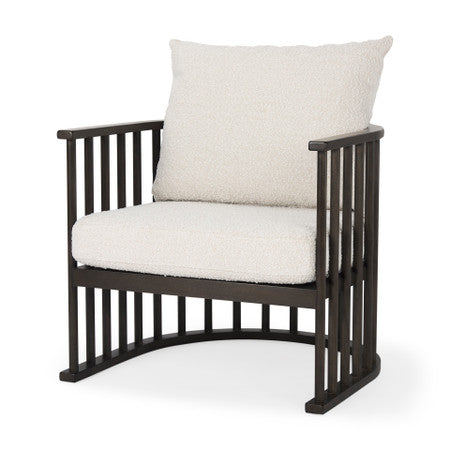 Kopari White Boucle Fabric W/Dark Brown Wood Accent Chair