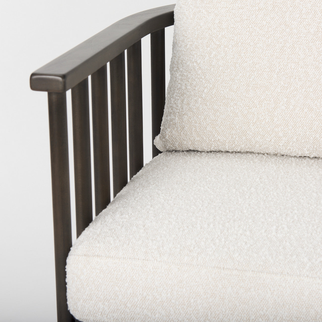 Kopari 30.1L x 30.5W x 37.2H White Boucle Fabric W/Dark Brown Wood Accent Chair