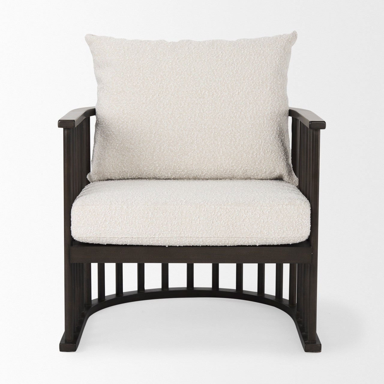 Kopari 30.1L x 30.5W x 37.2H White Boucle Fabric W/Dark Brown Wood Accent Chair