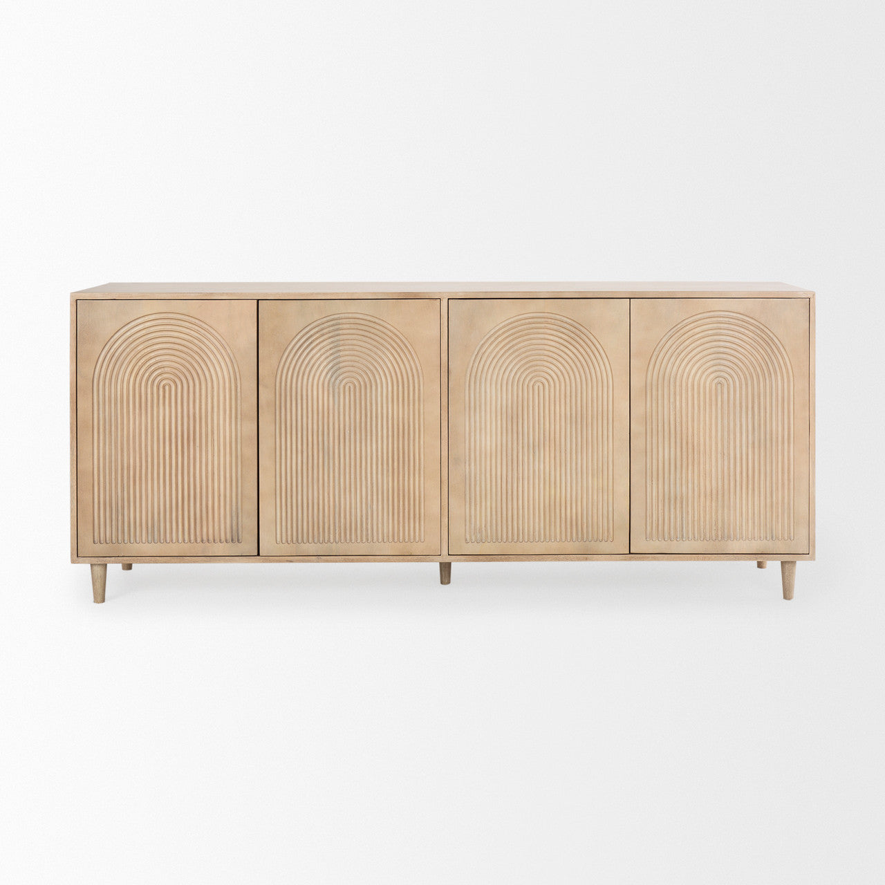 Tucker Light Brown Wood w/ Carved Arch Pattern 4 Door Sideboard